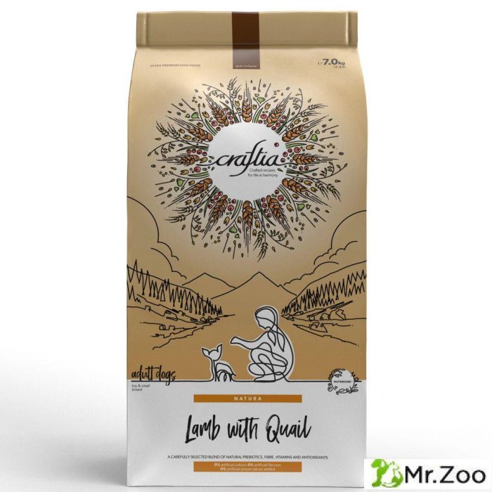 Сухой корм CRAFTIA NATURA для взрослых собак миниатюрных и мелких пород из ягненка с перепелкой 7кг