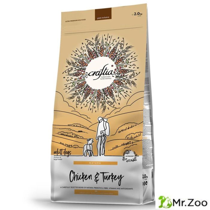 Сухой корм CRAFTIA NATURA для взрослых собак средних и крупных пород из курицы и индейки