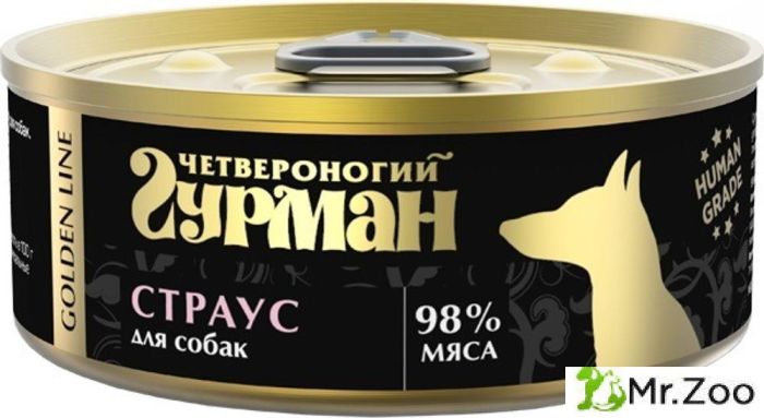 Корм консервированный для собак Четвероногий гурман "Golden line Страус" 24х100г