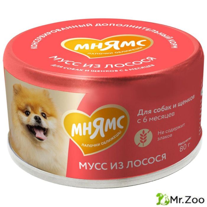 Мнямс консервы Мусс из лосося для собак и щенков старше 6 месяцев 24х80г