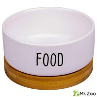 Миска Mr.Kranch Bamboo Food керамическая белая на бамбуковой подставке