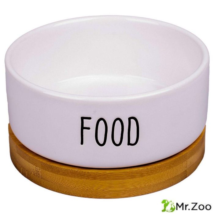 Миска Mr.Kranch Bamboo Food керамическая белая на бамбуковой подставке