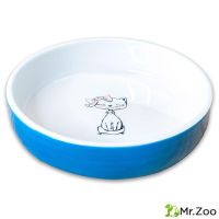 Миска Mr.Kranch керамическая для кошек Кошка с бантиком 370 мл голубая