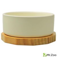Миска Mr.Kranch Bamboo керамическая белая на бамбуковой подставке