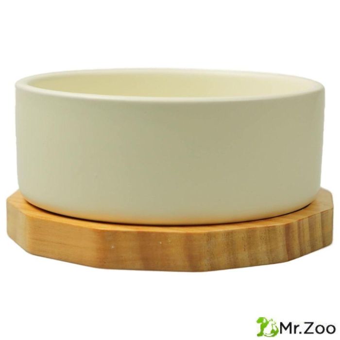 Миска Mr.Kranch Bamboo керамическая белая на бамбуковой подставке