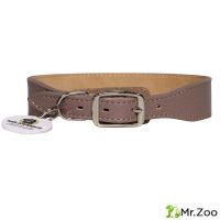 Ошейник Mr.Kranch для собак из натуральной кожи с QR-адресником 30-35см бежевый