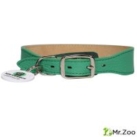 Ошейник Mr.Kranch для собак из натуральной кожи с QR-адресником 30-35см зеленый