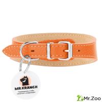 Ошейник-селедка Mr.Kranch для собак из натуральной кожи с QR-адресником 21-25см оранжевый
