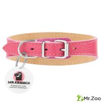 Ошейник-селедка Mr.Kranch для собак из натуральной кожи с QR-адресником 21-25см розовый
