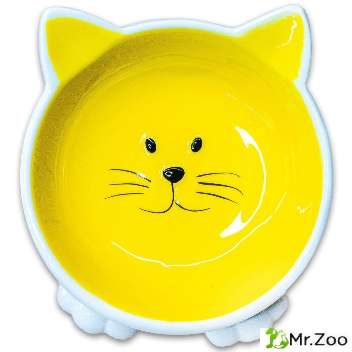Миска Mr.Kranch керамическая для кошек Мордочка кошки на ножках 100 мл желтая