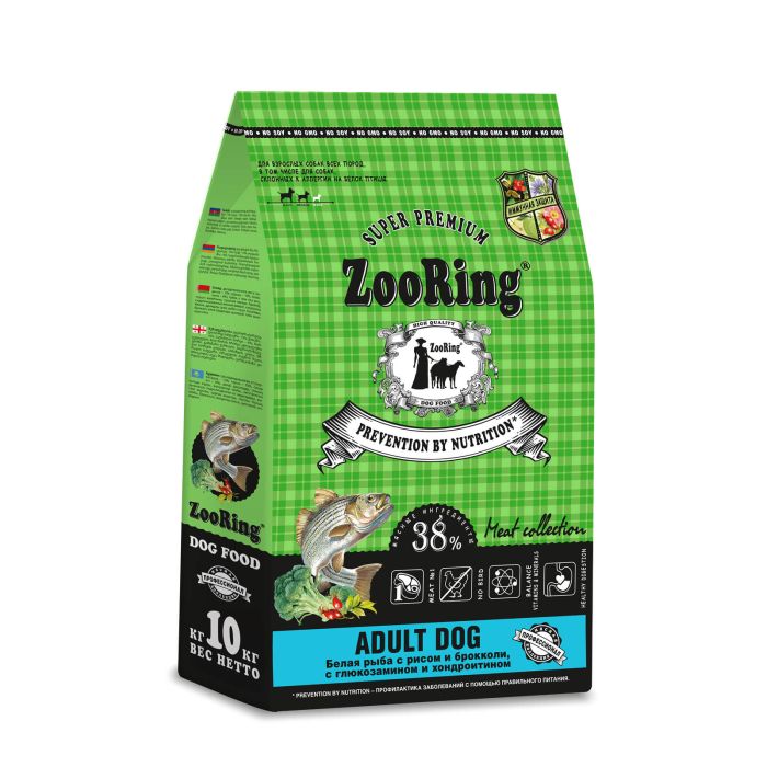ZooRing dult Dog Белая Рыба с рисом и брокколи с глюкозамином и хондроитином