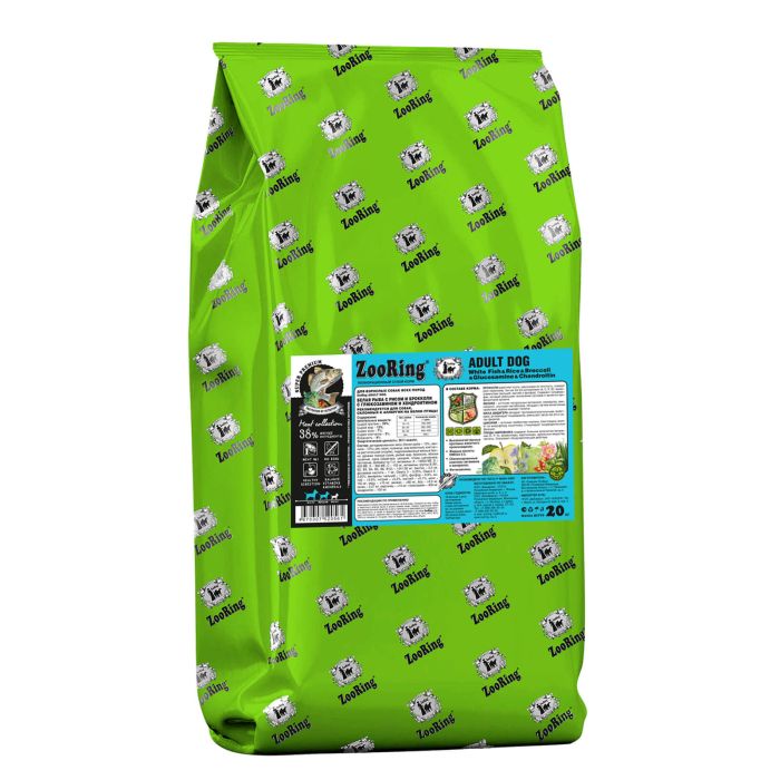 ZooRing dult Dog Белая Рыба с рисом и брокколи с глюкозамином и хондроитином