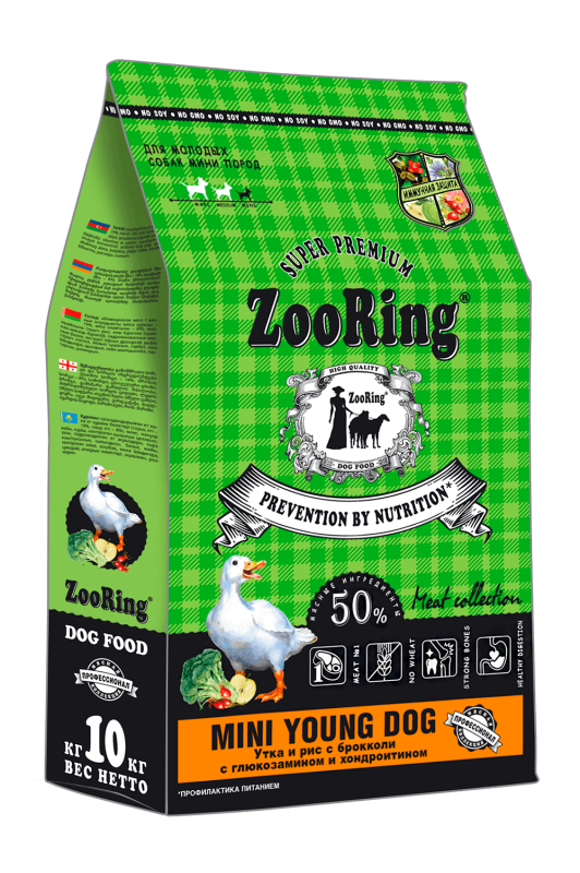 ZooRing MINI YOUNG DOG Утка и рис с брокколи с глюкозамином и хондроитином